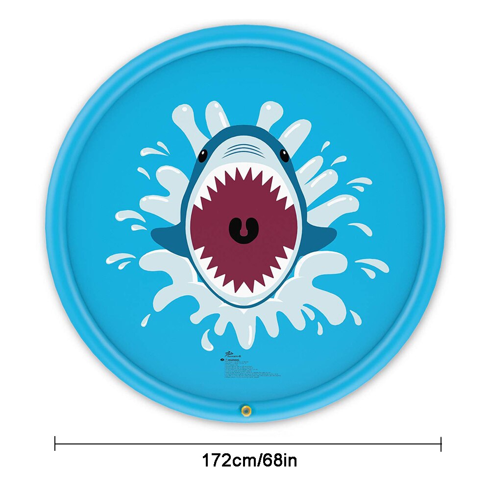 68 Inch Opblaasbare Water Kussen Water Sprinkler Pad Shark Patroon Water Speelkleed Kinderen Games Pad Sprinkler Spelen Speelgoed