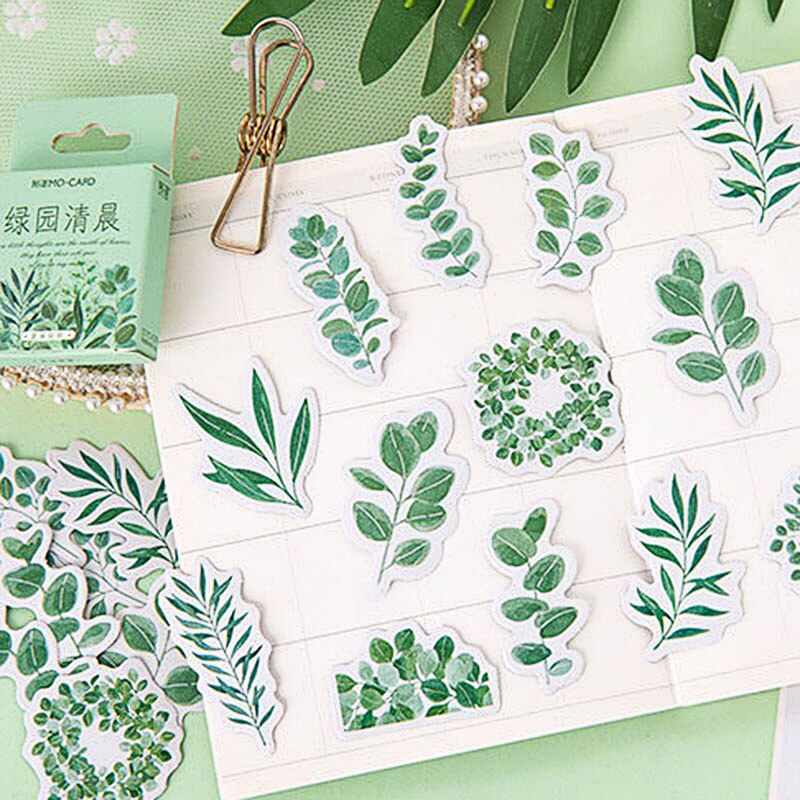 45 Pcs/Box Kawaii Green Leaves Stickers Cute Plants Decorative Stickers For Kids DIY Diary Scrapbooking Stationery Stickers