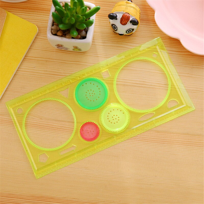 Pintura multifunción rompecabezas espirógrafo regla geométrica herramientas de dibujo Kawaii Plantilla de círculos para niños dibujo: YELLOW