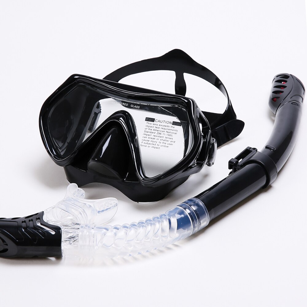 Scuba Diving Mask Snorkel Anti-Fog Goggles Glasses Set Silicone Swimming Fishing Pool Equipment 10 Color Adult: All-Black Set
