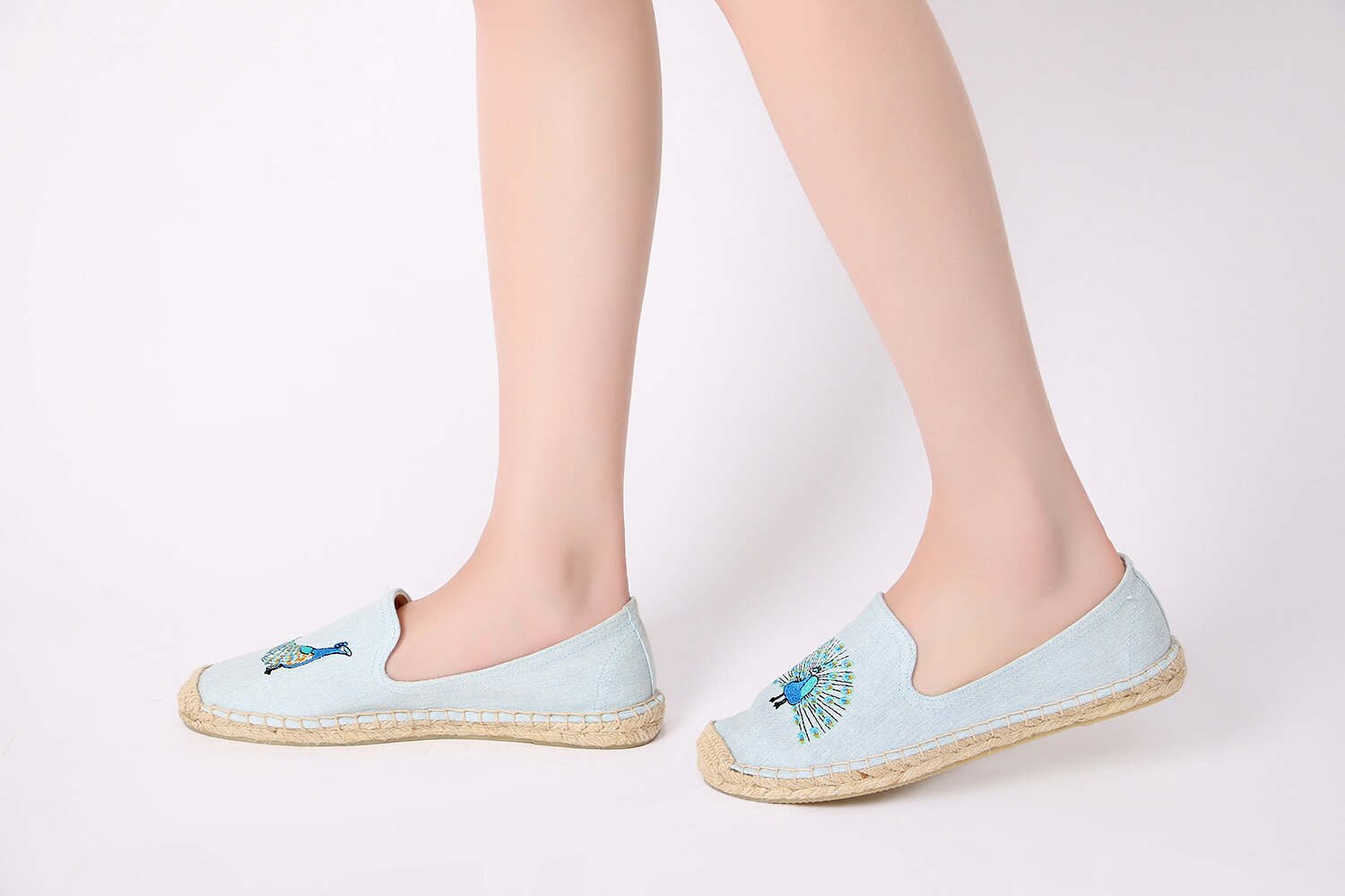 MInmclas Pauw Borduurwerk Comfortabele Slippers Womens Casual Espadrilles Schoenen Ademende Vlas Hennep Canvas voor Meisje Schoenen