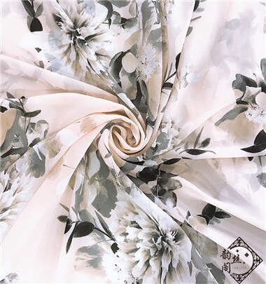 Blæk og blå chiffon hanfu stof sommer klud gengiver almindelig blomst kjole materiale enkelt lag gennemsigtig