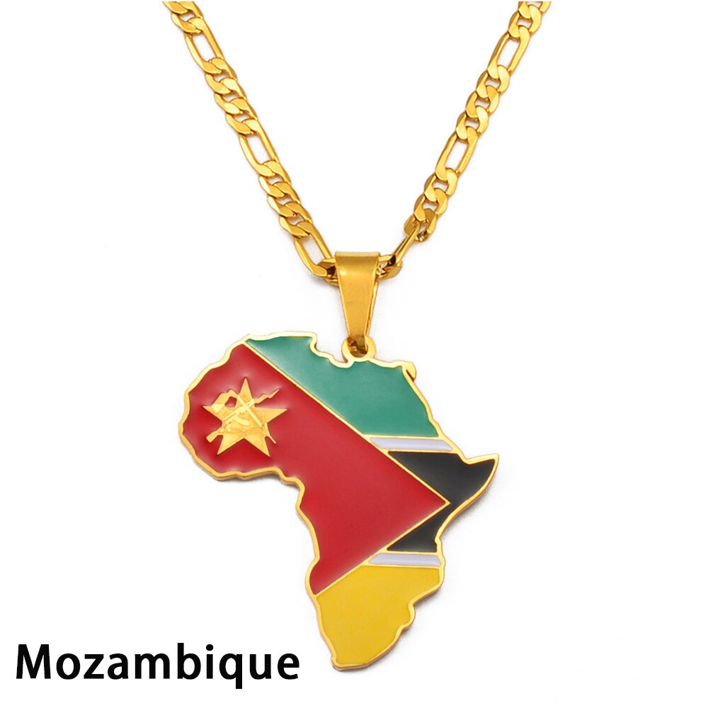 Anniyo Hip-hop mapa afryki naszyjnik biżuteria Ghana Nigeria kongo Sudan Somalia Uganda Zimbabwe Zambia Liberia #207921: 45cm or 17.7 Inches / Mozambique