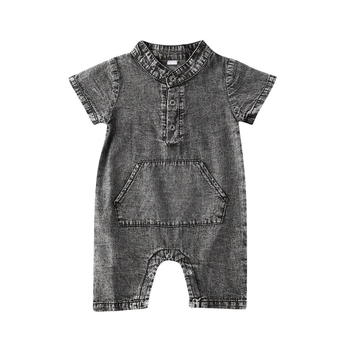 Pasgeboren baby jongens zomerkleding 0-18m casual korte mouwen denim romper jumpsuit outfits zonnepak: Zwart / 9m