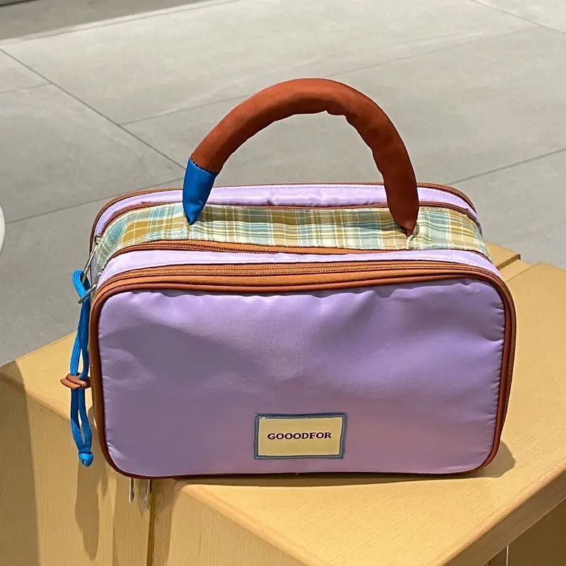 Makeup Bag With High-end Contrast Color Hand-held Makeup Bag Large Capacity Oxford Cloth Toiletry Bag Cosmetic Toiletry Bag: Beige