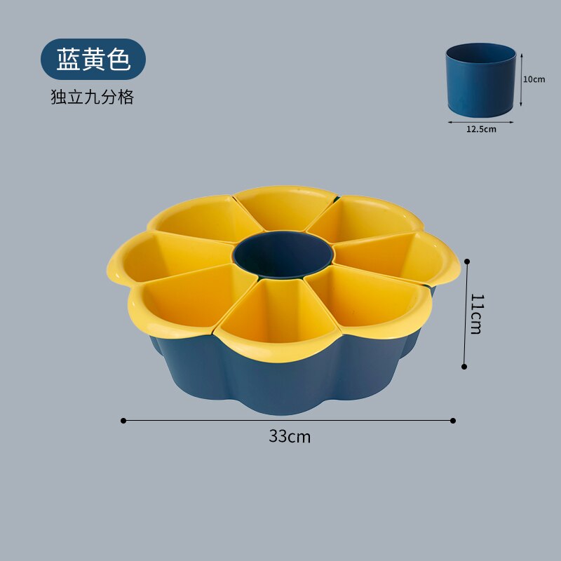Kitchen Rotating Pot Food Plate Vegetable Platter Household Plastic Washing Basin Drain Basket Fruit Plate Side Dish Plate: Blue 9 grid