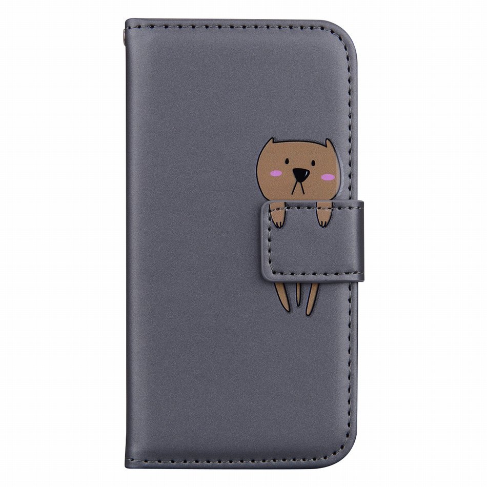 Di Cuoio di lusso Del Telefono Del Raccoglitore Per Redmi 7A Redmi 8A Cassa Del Telefono di Colore Solido Carino Pet Piccolo Animali Panda Rana Cat cane coniglio E22G: For Redmi 8A / Gray