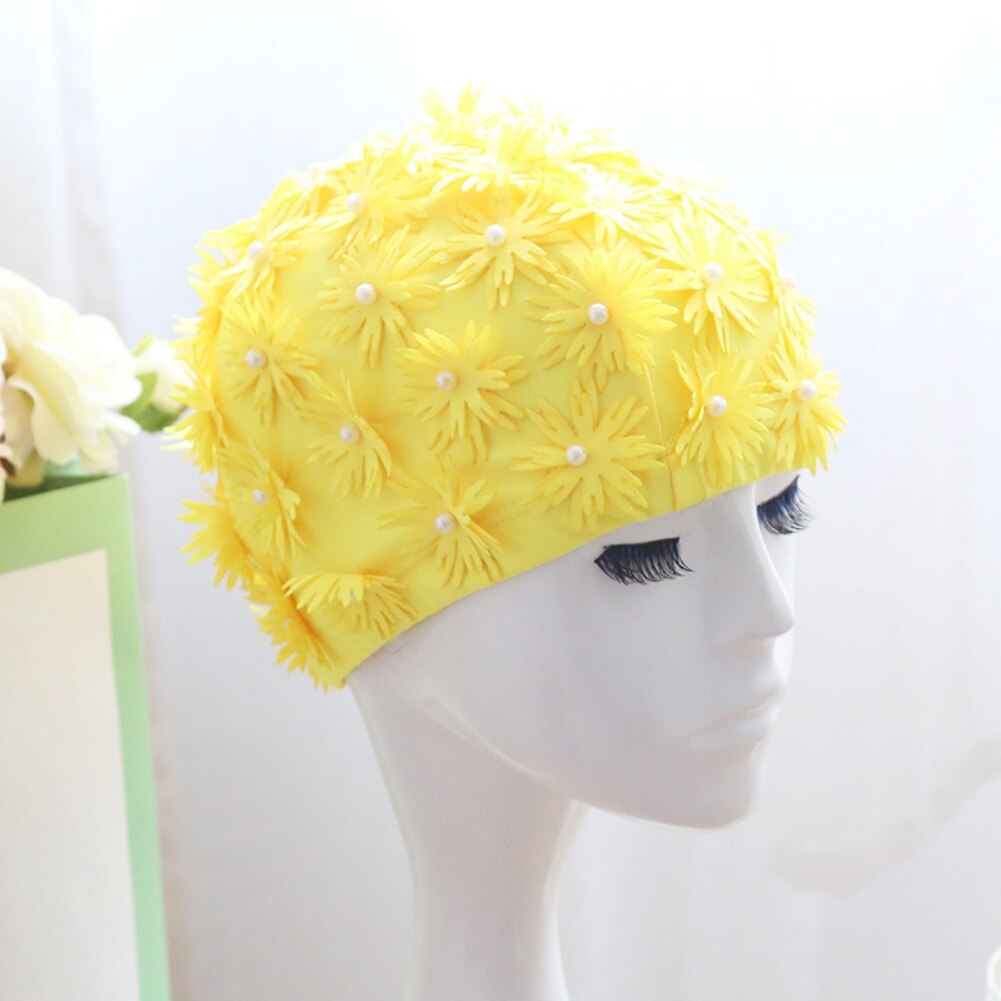 Gorro de baño con de flores 3D para mujer, gorro de baño impermeable, sombrero para champú, gorro de playa para nadar, gorros de ducha de pelo largo