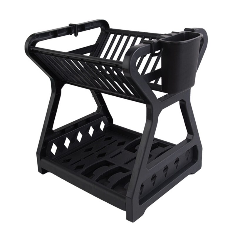 Double-layer Kitchen Dish Bowl Draining Storage Rack Basket with Chopstick Cage 37MF