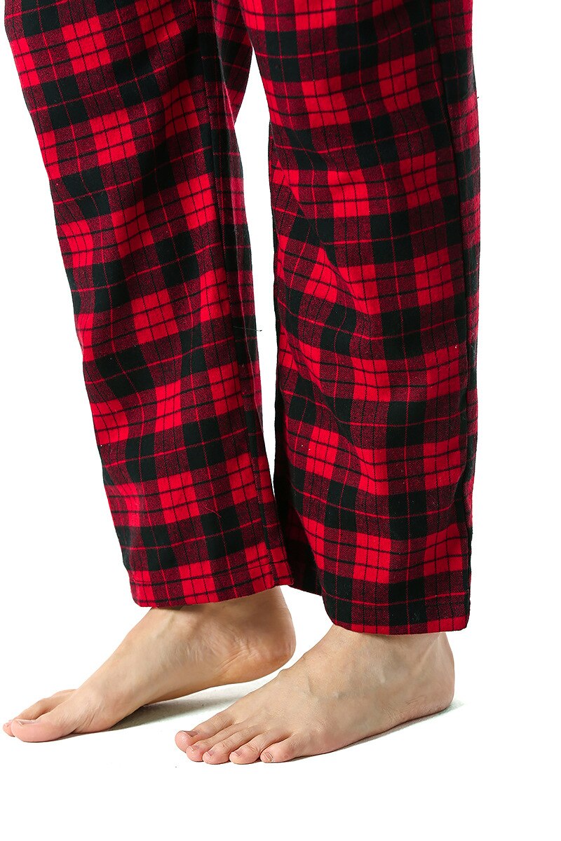 Red Black Plaid Pajama Pants Men Lounging Relaxed House PJs Sleep Bottoms Mens Flannel Cotton Drawstring Button Fly Sleepwear