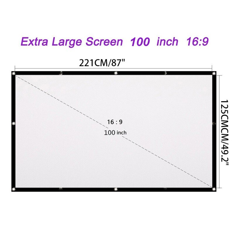 Portable Projector Screen 120 Inch 16:9 HD Folding Indoor Outdoor Movie Screen Gaming Office Home Cinema Projector Screen: 100 inches