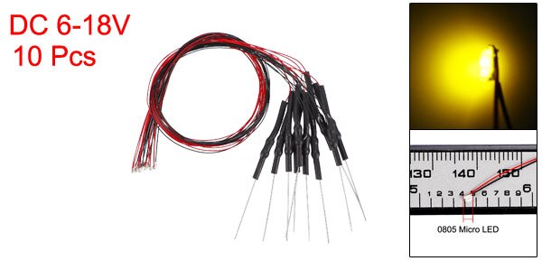 uxcell 10pcs Prewired SMD LED Light Emitting Diode DC 6-18V with Resistor for Small Model Cosplay and Small Model Building: Yellow 0805