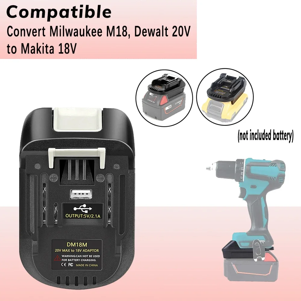 Akku-Adapter DM18M für Makita 18V-Werkzeuge, für Dewalt 20V und für Milwaukee M18 18V Akku für Makita 18V Akku-Werkzeuge