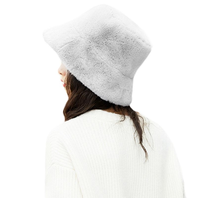 Kvinder piger vinter fortykket fluffy plys cap almindelig ensfarvet bred skygge solbeskyttelse pakke udendørs fisker hat: Lg