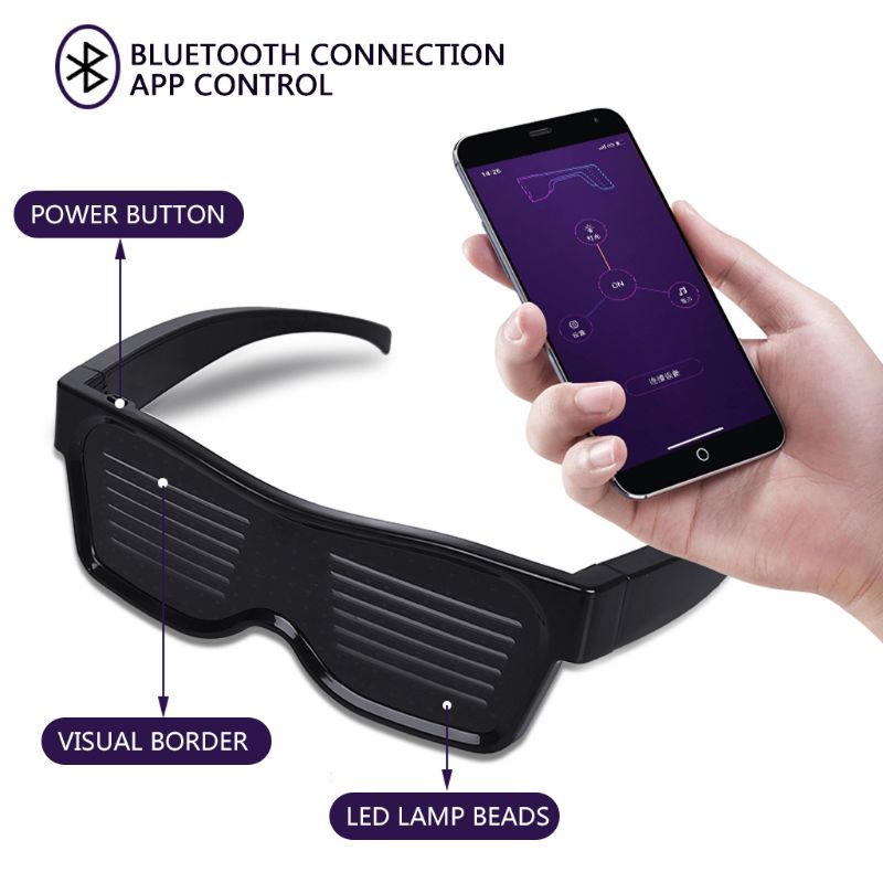 Smart Bluetooth LED Glasses Flashing Sunglasses Mobile Phone APP Connection Wireless Dynamic Pattern Eyewear