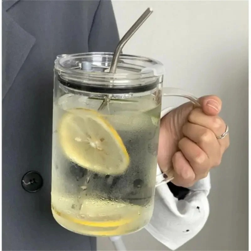 1000ML Trinkglas Becher Mit Deckel Und Stroh Glas Kaffee Tasse Glas Becher Milch Saft Tasse transparent Tasse Saft mokka Tassen