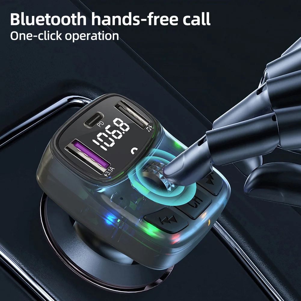 Bluetooth 5.3 Autoladung FM-Sender Freisprecheinrichtung Funkmodulator MP3-Spieler mit PD15W Superschnellladeadapter