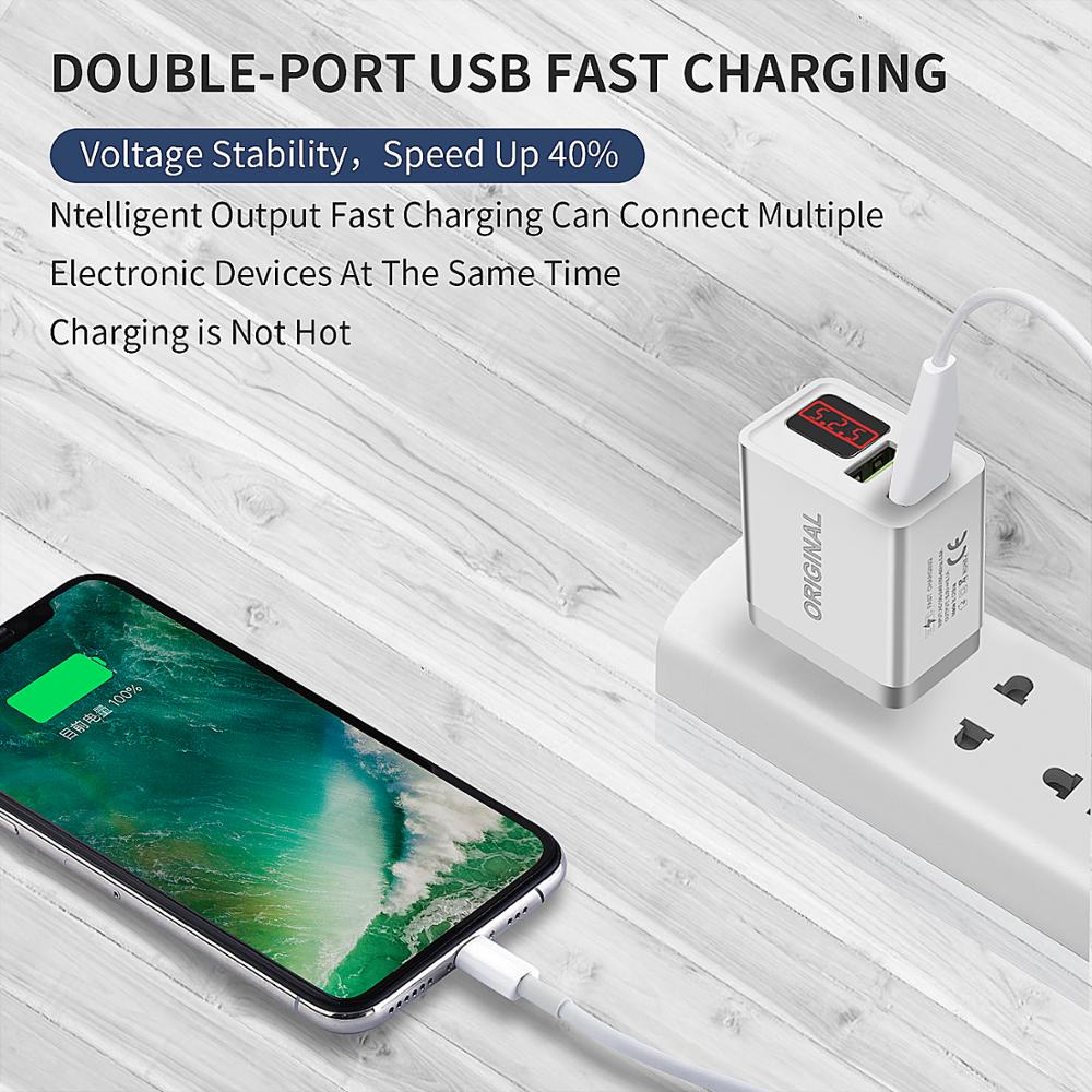 GOOJODOQ LCD Digital Display USB Charger 5V 3.1A Max Fast Charger for Samsung Xiaomi Huawei Charging for iPhone Charger Adapter