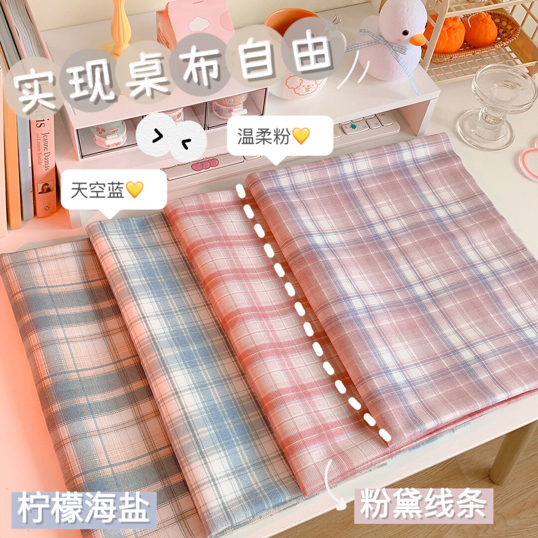 Popxstar cabin weekend inspo Girls Hot Pink Tablecloth Ins Cute Plaid Desk Cloth Dormitory Computer Wallpaper Mat New Kawaii Room Decoration Table Cover