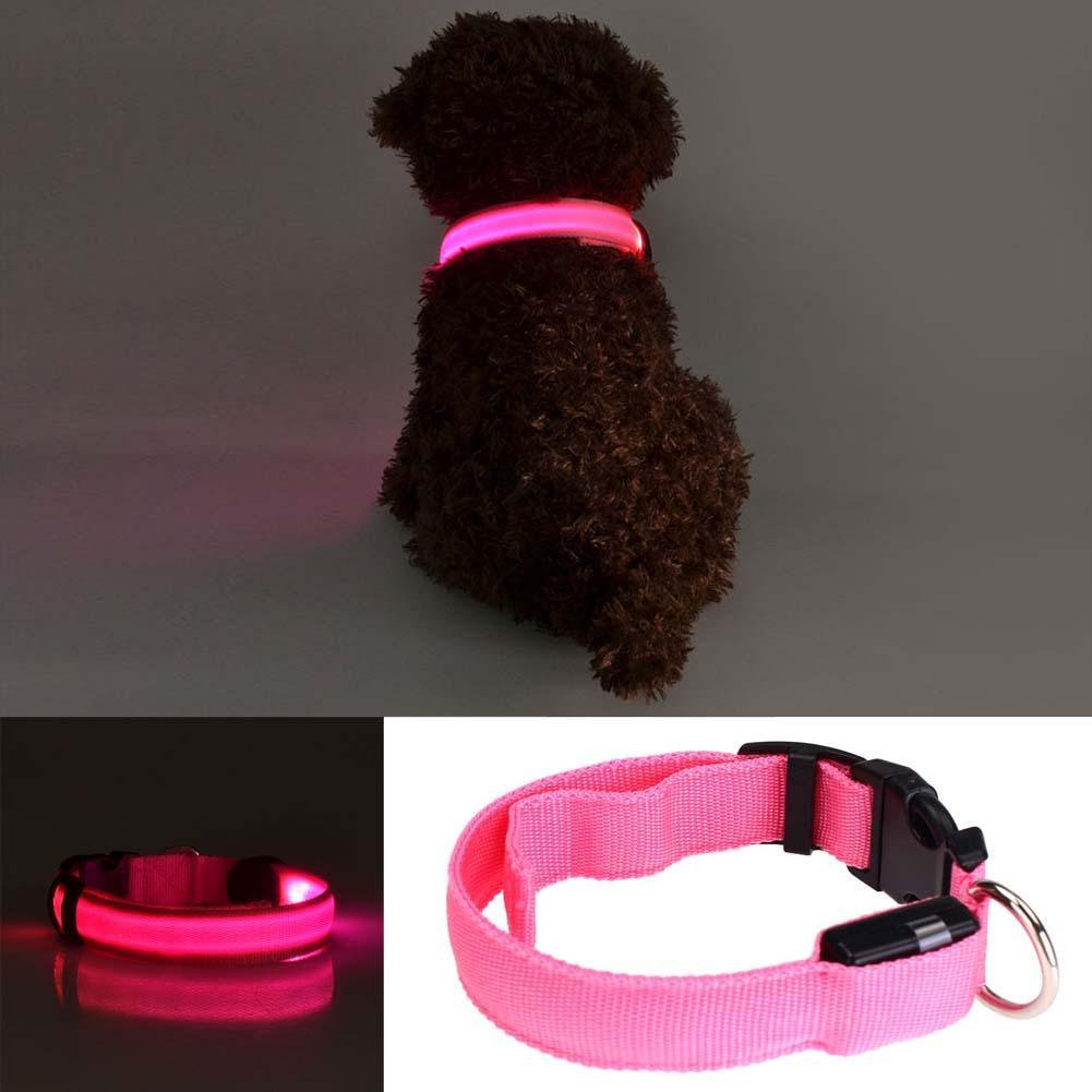 Verstelbare Verse Led Honden Night Veiligheid Huisdieren Knipperlicht Nylon Leiband: Roze