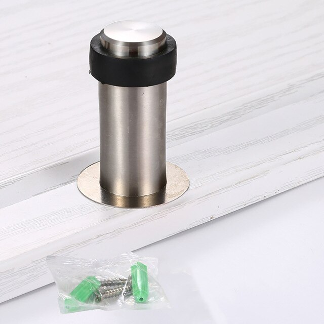 1pcs Rubber Anti-collision Door Stopper Stainless Steel Round Resistance Home Door Floor Wall Protector Door Catcher Stops: No punch-80mm