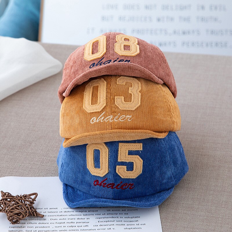 Baby Boy Baseball Cap Corduroy Borduurwerk Brief Nummer Baby Cap Herfst Winter Casual Verstelbare Kids Hoed