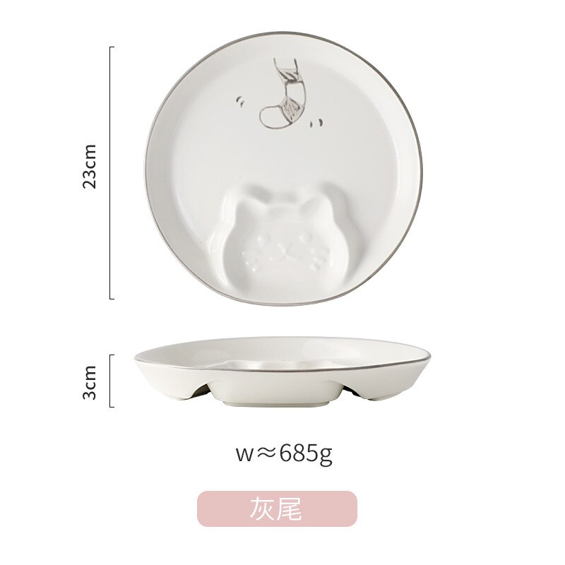 Home Ceramic Dinner Plate Cute Cat Child Food Supplement With Dipping Dish Dumpling Breakfast Plate Restaurant Utensils: Cat tail