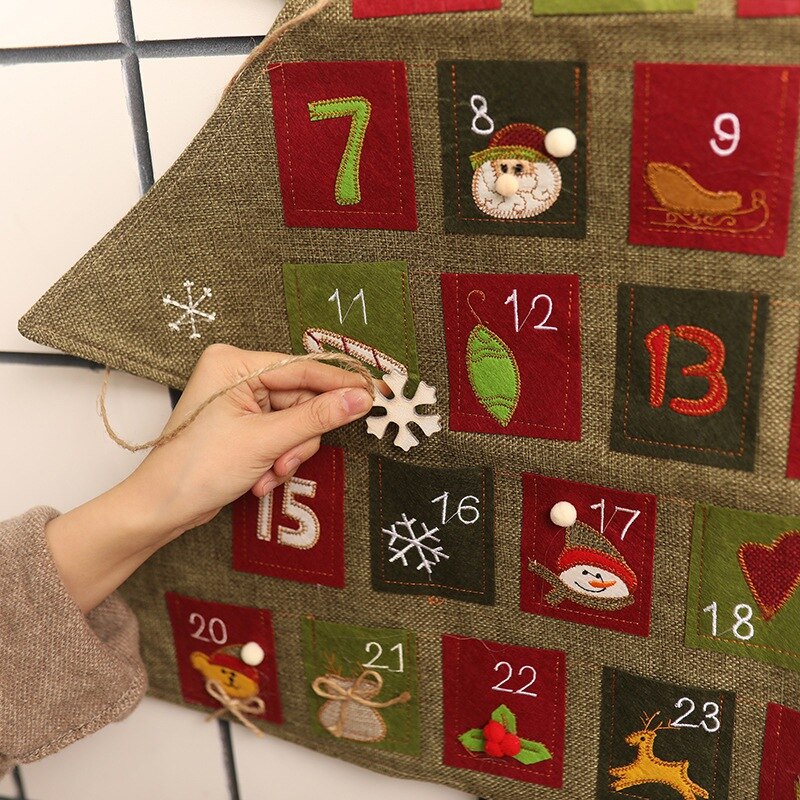 Christmas Advent Calendar Christmas Tree Shape Hanging Christmas Calendar Door Wall Window Decor Xmas Party Supply