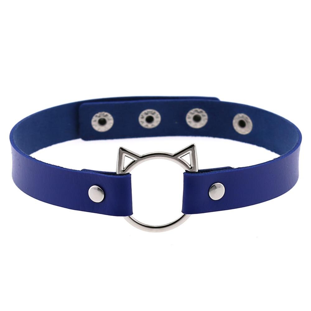 PHYANIC Trendy Woman Gothic Punk PU Chokers Leather Cute Hollow Cat Collar Choker Jewelry Accessories: blue