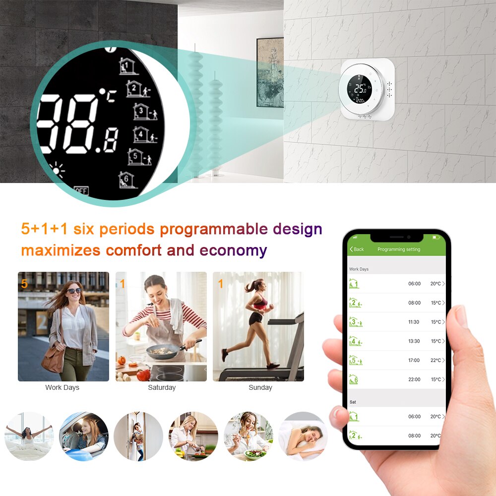 95-240V Programmable Thermostat 5+1+1 Periods Touchscreen with Backlight Boiler Heating Thermoregulator Temperature Controller