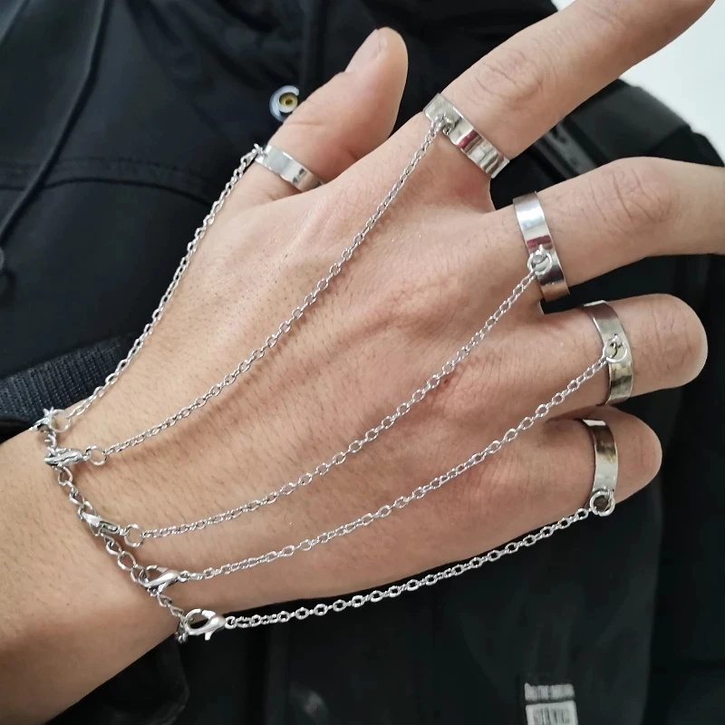 Elegant handkedjearmband ring guldpläterad handgjord länkkedjor förbindande sele armband handsmycken för kvinnor trendiga: Guldfärg