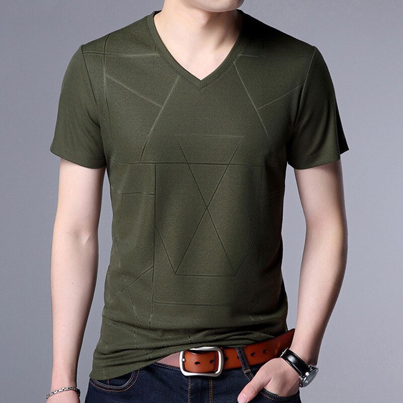 Liseaven herre t-shirts v-hals kortærmet t-shirt sommer t-shirt herre slim fit t-shirt