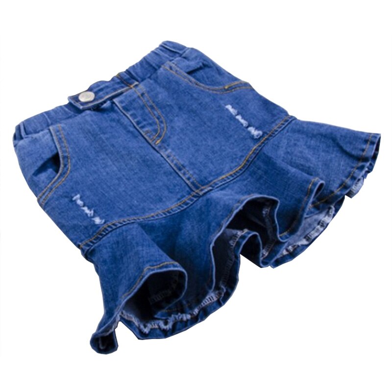 Sommar spädbarn tjejer kjol blå jeans skarvning mini kjol volanger jeans kjolar barnkläder 2 3 4 5 6 7 år: 6t