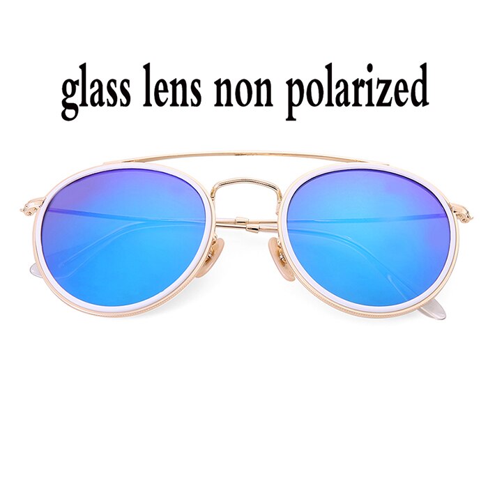 vintage round double bridge sunglasses men women 51mm glass mirror or plastic lens polarized brand style UV400: blue glass