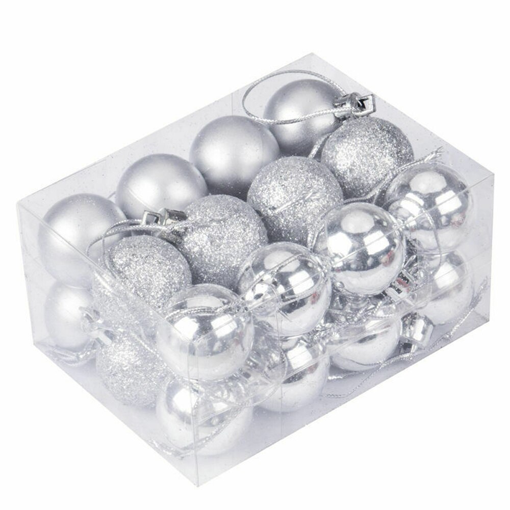 Pudcoco 24 stk sælge julekugler ornamenter xmas tree ball bauble hængende fest festspil festival dekoration dejlige bolde: Sølv