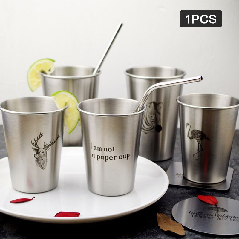 Metal krus sølv delikat metal kop vand kop 500ml kolde moderne flamingo træ zebra