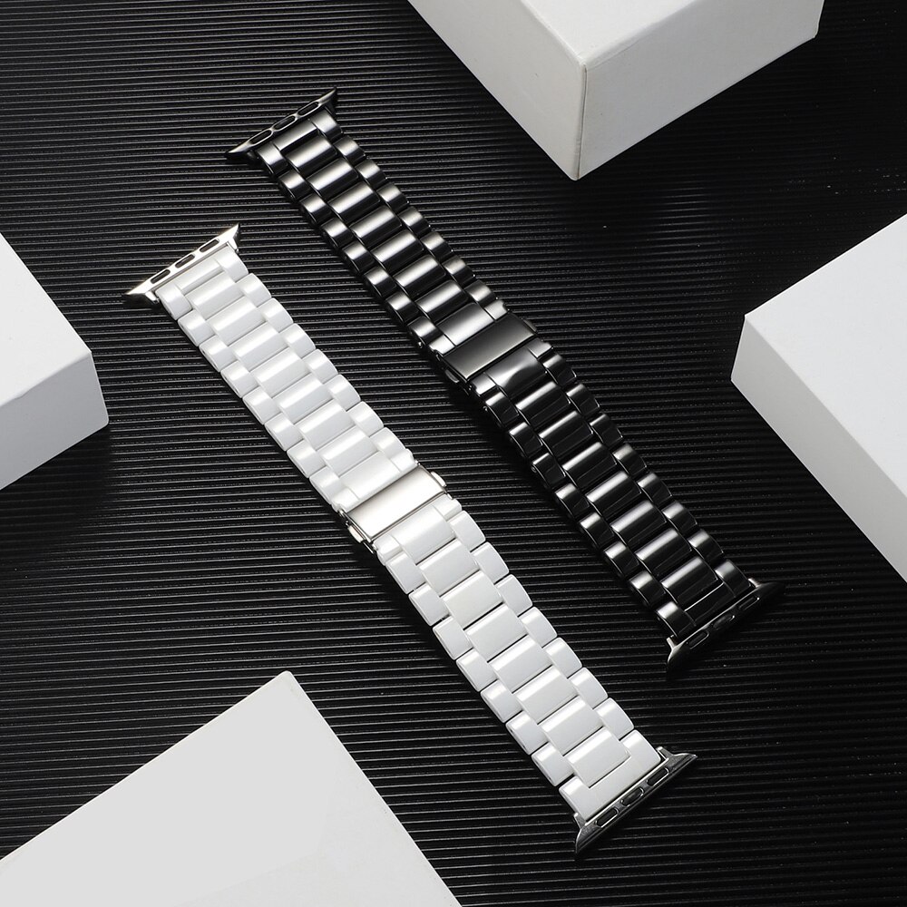 Pulsera de cerámica Lisa para Apple Watch SERIE DE gomillas 5 4 3 2 1 correa de muñeca para iWatch 40mm 38mm 42mm 44mm negro/Blanco/cinturón rosado