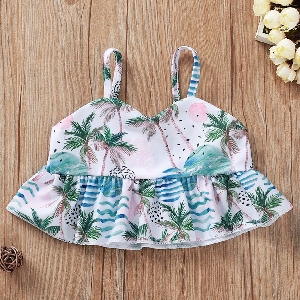 Summer Swimwear Suit Children Beachwear Baby Kids Girls Summer Suspender Tree Printed Bikini Swimsuit Set costume bambina