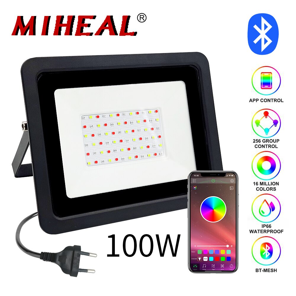 LED RGB Flood Light 50W/100W Bluetooth APP Outdoor RGB Smart Floodlight 220V Spotlight IP68 LED Wall Washer Light