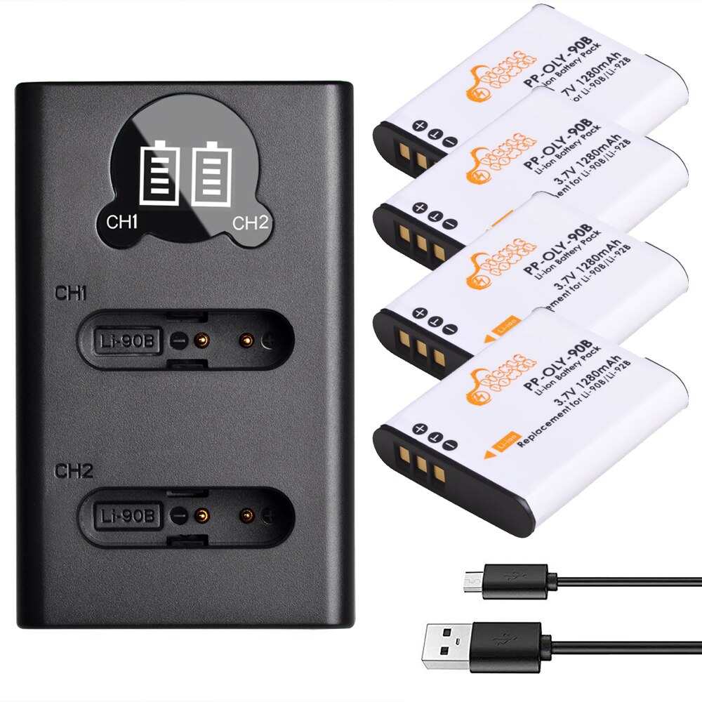 3 pièces Li-90B Li 90B Li-92B Li90B batterie et LED chargeur USB pour Olympus TG-6 TG-5 tg-tracker SH-1 SH-2 SP-100 IHS TG-1 TG-2 dur.: Charger and 4Battery