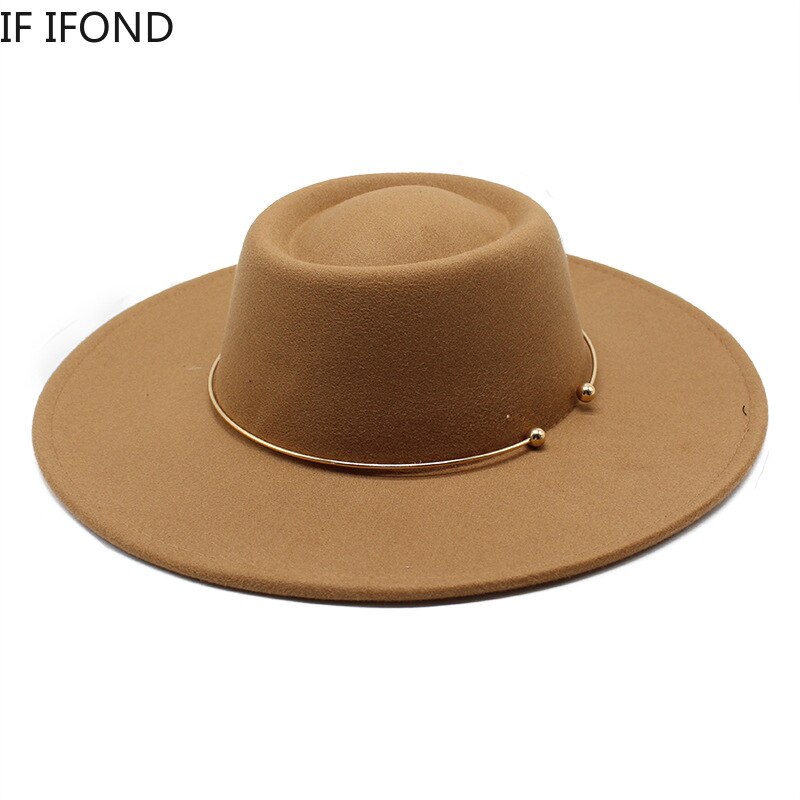 Fedora – chapeau feutré De Jazz pour femmes et hommes, à large bord De 9.5CM, avec chaîne en or, automne hiver, robe formelle