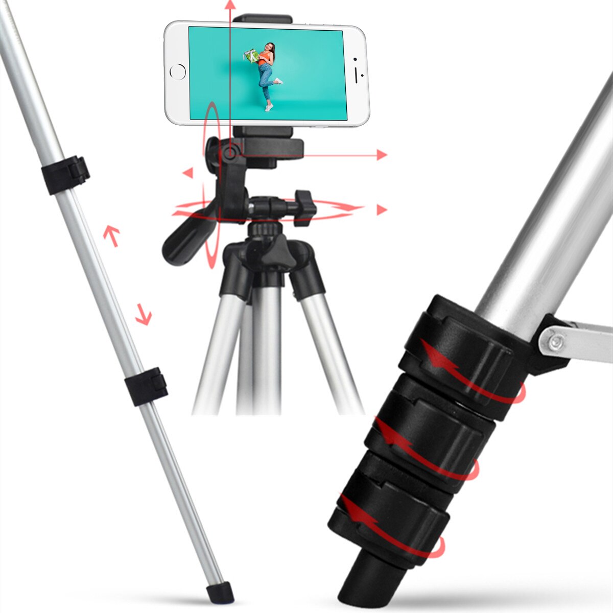 Extendable 36-100cm Universal Adjustable Tripod Stand Mount Holder Clip Camera Phone Holder Bracket For Cell Phone Camera