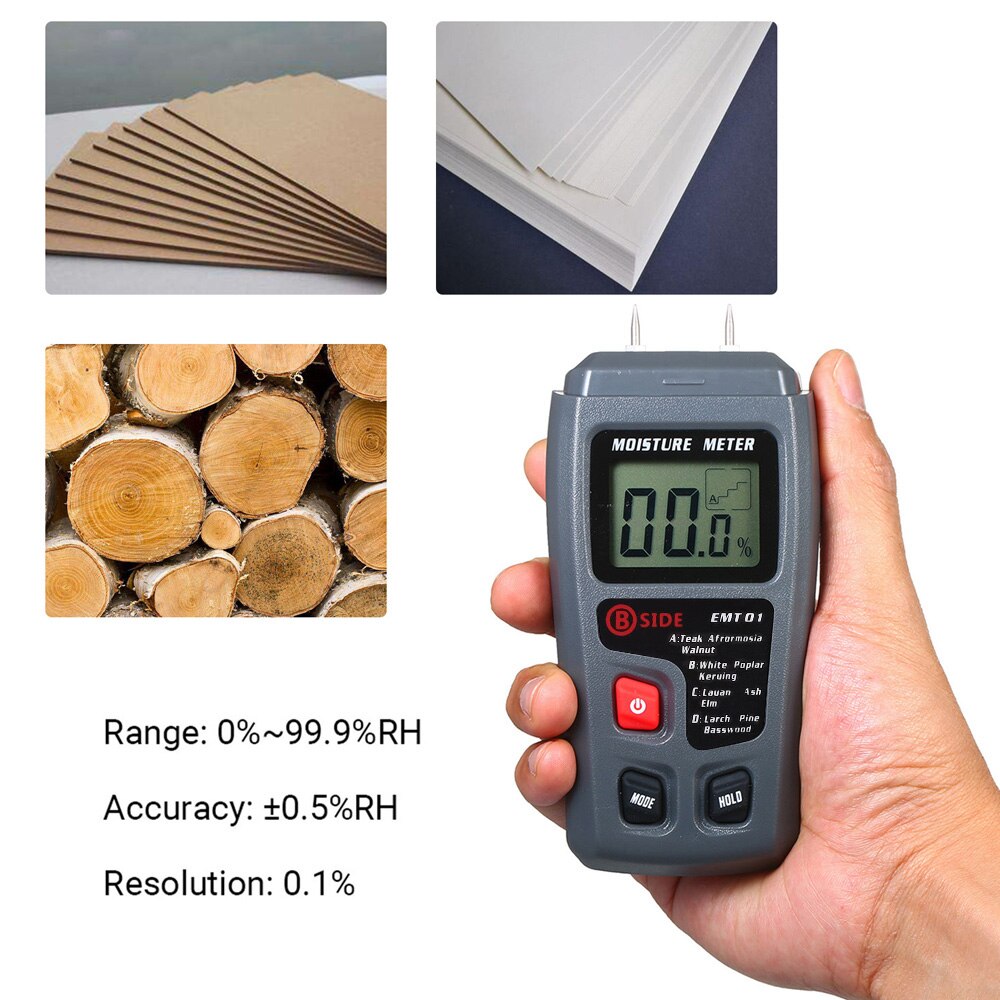 Wood Moisture Test Moisture Meter 4 Modes Portable Hygrometer Pin Type Timber Humidity Instrument Handheld Water Leak Detector