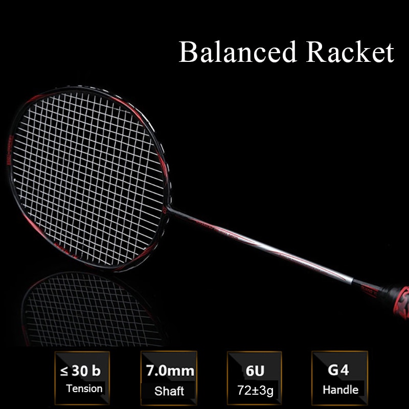6U 72g Strung Badminton Racket Balanced Carbon Badminton Racquet 22-30 LBS free Grips and Sweatband
