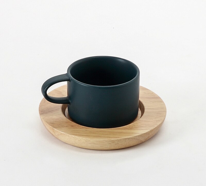 Tasse à café en bois de chêne naturel pur ensemble de soucoupe en bois de Style nordique: Deep blue