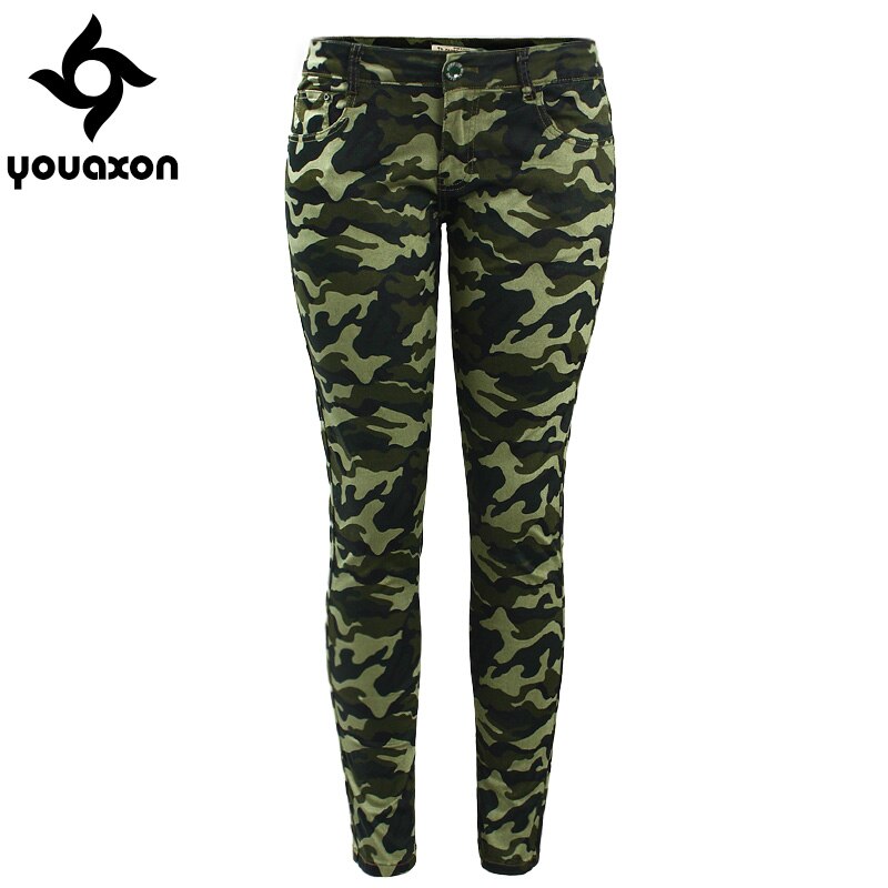 Youaxon vrouwen S-XXXXXL Plus Size Chic Camo Army Green Skinny Jeans Voor Vrouwen Femme Camouflage Cropped Potlood Broek