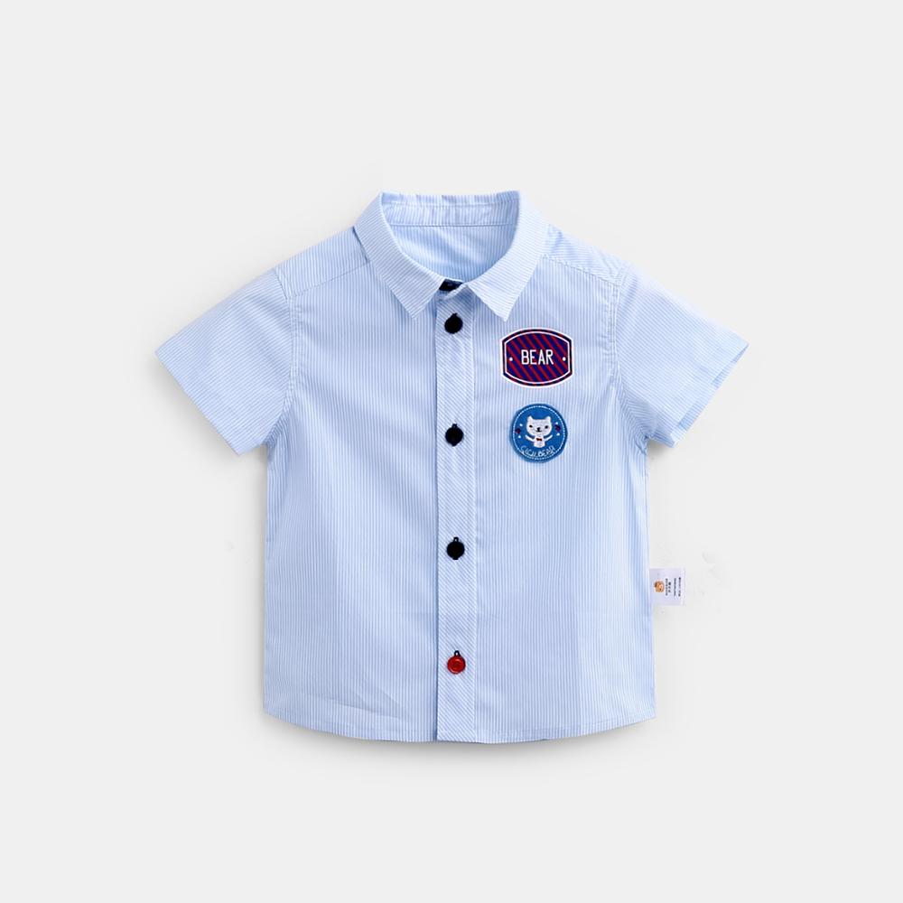 Ciciibear babykleding jongens meisjes katoenen shirt met korte mouwen zomer babykleding cartoon revers gestreept shirt: Blauw / 18m