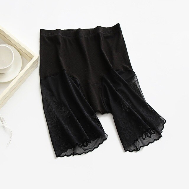 De talla grande pantalones cortos bajo falda de encaje Sexy Anti rozaduras muslo Braga pantalón de protección damas pantalones ropa interior ropa de gran tamaño pantalones de seguridad de las mujeres: Black / Fits 90-115kg
