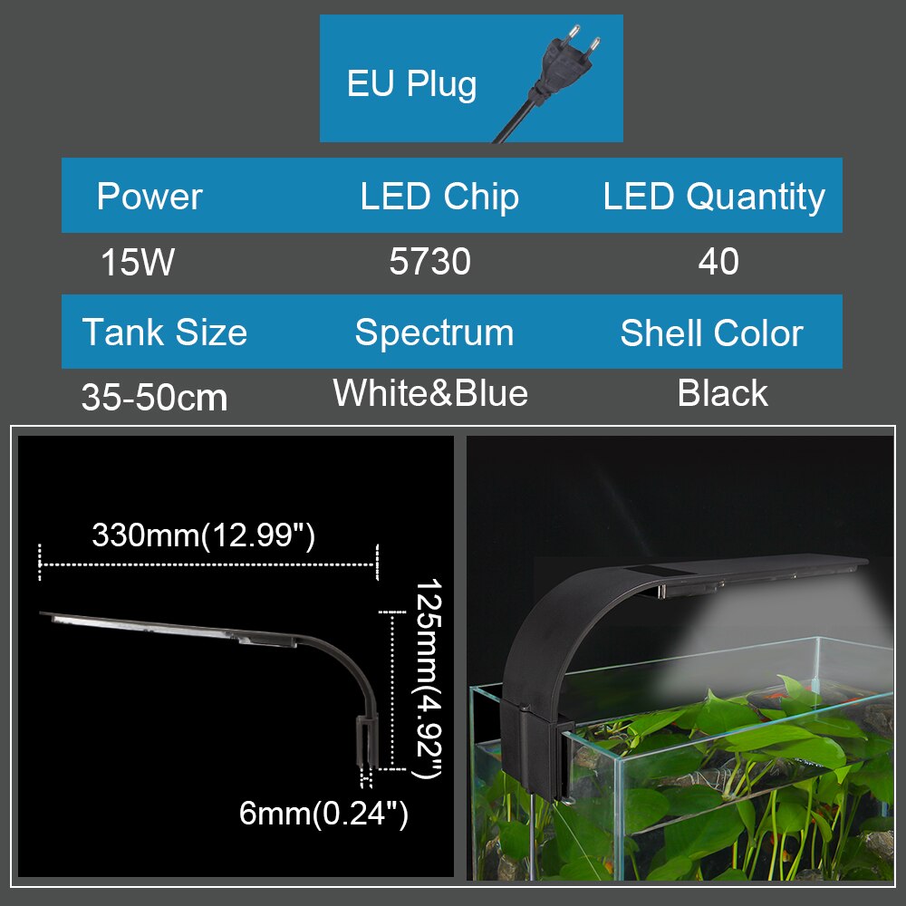 Senzeal Aquarium LED Beleuchtung Super Dünne X9 Clip-auf Aquarium Licht 15W 2000LM Hellsten Aquarium Lampe AU/EU/uns-stecker 110-240V
