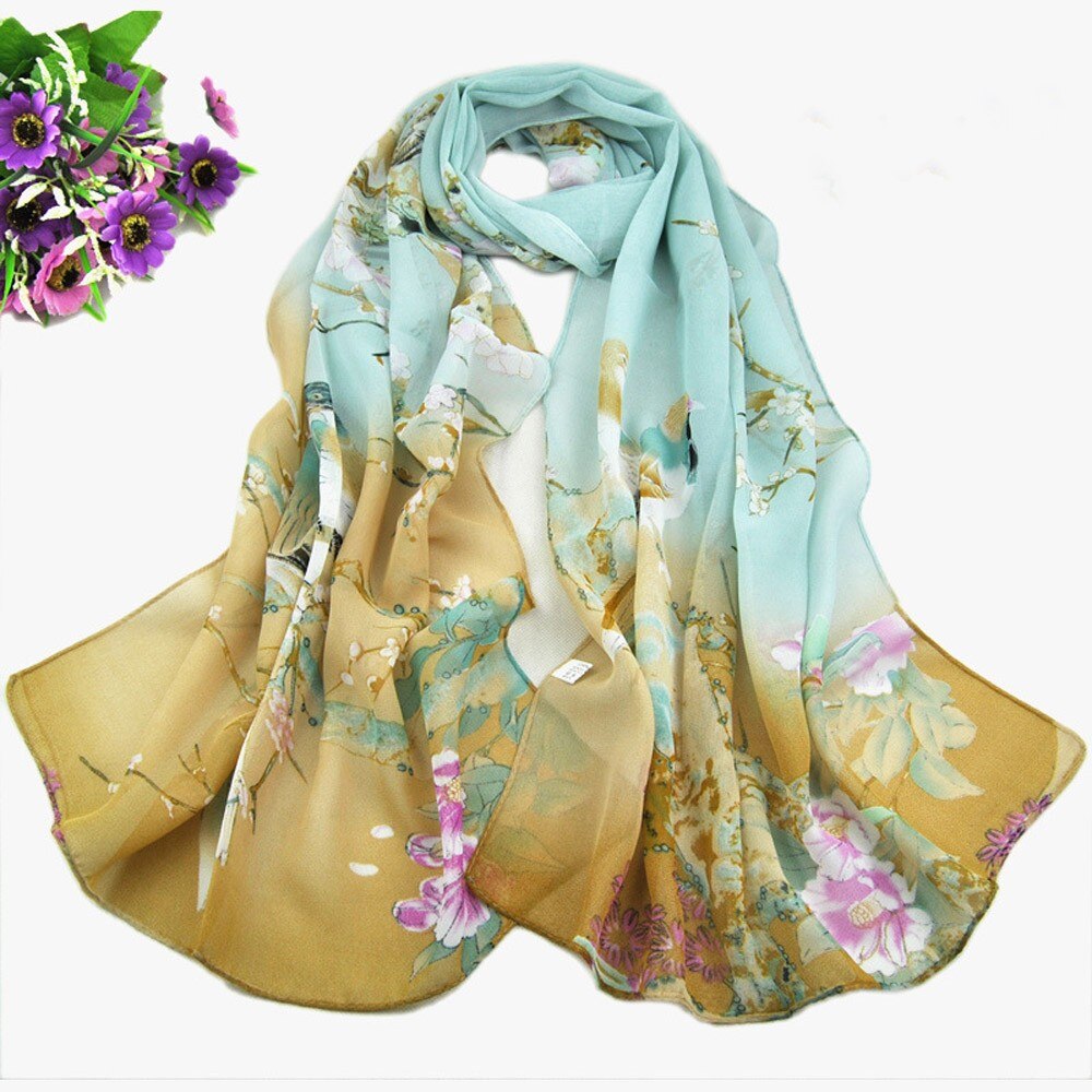 Women Silk Scarf Print Simulation Silk Scarf Bandana Long Soft Shawl Wrap Hijab Summer Sun Protection Scarves